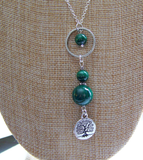 Green Malachite Beads Silver Tree of Life Elemental Necklace