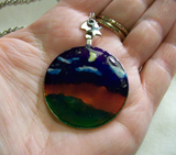 Painted Landscape on Vintage Glass Pendant