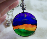 Painted Landscape on Vintage Glass Pendant