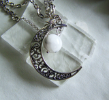 Rainbow Moonstone Filigree Silver Moon Pendant