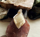 Natural Ivory Moonstone Wire Wrapped Gemstone Pendant Necklace