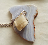 Natural Ivory Moonstone Wire Wrapped Gemstone Pendant Necklace