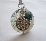 Moss Agate Mandala Disc Earth Element Pendant Necklace