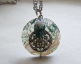 Moss Agate Mandala Disc Earth Element Pendant Necklace