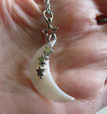 Mother of Pearl Natural Crescent Moon Silver Stars Pendant Necklace