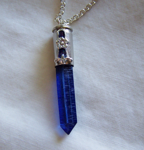 Royal Blue Quartz Forget Me Not Silver Bullet Pendant