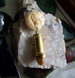 Netsuke Cat Tiger's Eye Brass Bullet Jewelry Pendant