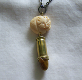 Netsuke Cat Tiger's Eye Brass Bullet Jewelry Pendant