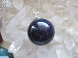 Night Stars Blue Galaxy Crystal Ball Pendant Necklace