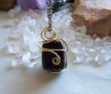 Bronzite Gabbro Wire Wrapped Natural Stone Pendant Necklace