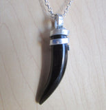 Golden Sheen Black Obsidian Crystal Horn Pendant Necklace