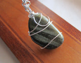 Golden Sheen Obsidian Wire Wrapped Natural Crystal Pendant Necklace