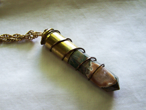 Rainforest Jasper Wire Wrapped Bullet Jewelry Pendant