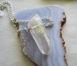 Opal Aura Lemurian Quartz Crystal Point Pendant Necklace