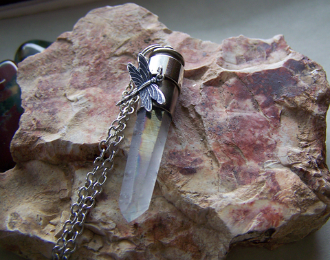 Opal Aura Mystic Quartz Dragonfly Bullet Jewelry Pendant