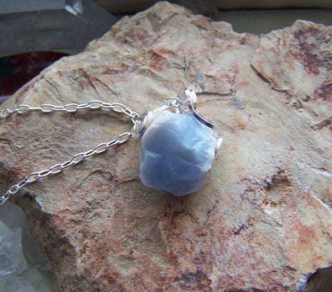 Natural Blue Opal Raw Gemstone Pendant Necklace