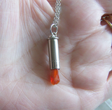 Orange Fire Opal Silver Bullet Pendant Necklace