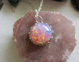 Vintage Pink Opal Glass Bohemian Pendant Necklace