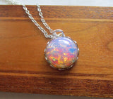 Vintage Pink Opal Glass Bohemian Pendant Necklace