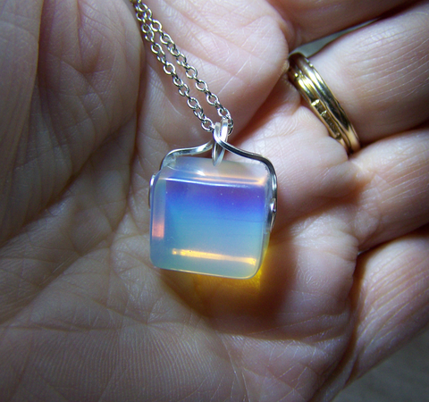 Opalite Iridescent Crystal Cube Pendant