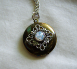 Vintage Brass Locket Silver Filigree Opal Locket Pendant