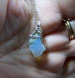 Natural Raw Welo Opal Gemstone Wire Wrapped Crystal Pendant