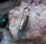 Blue Fluorite Peace Symbol Silver Bullet Jewelry Pendant