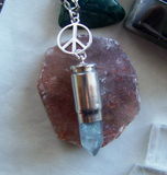 Blue Fluorite Peace Symbol Silver Bullet Jewelry Pendant