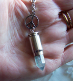 Blue Fluorite Peace Symbol Silver Bullet Jewelry Pendant