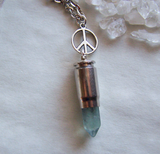 Blue Fluorite Peace Symbol Silver Bullet Jewelry Pendant