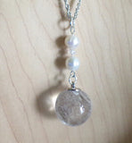 Natural Quartz Crystal Ball Freshwater Pearl Pendant Necklace