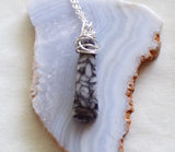 Natural Pinolith Black and White Stone Wire Wrapped Pendant Necklace