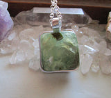 Natural Green Prehnite Crystal Cube Wire Wrapped Pendant Necklace