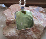 Natural Green Prehnite Crystal Cube Wire Wrapped Pendant Necklace