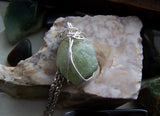 Natural Green Prehnite Wire Wrapped Pendant Necklace