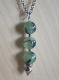 Natural Prehnite Gemstone Ball Silver Spike Pendulum Pendant