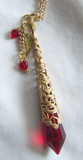 Vintage Gold Celtic Filigree and Red Crystal Prism Pendant Necklace