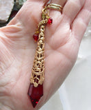 Vintage Gold Celtic Filigree and Red Crystal Prism Pendant Necklace