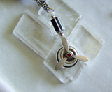 Vintage Silver Propeller Steampunk Jewelry Pendant Necklace