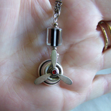 Vintage Silver Propeller Steampunk Jewelry Pendant Necklace