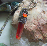 Autumn Orange Aura Quartz Filigree Pumpkin Bullet Jewelry Pendant