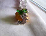 Orange Glass Pumpkin Sterling Silver Broom Riding Witch Pendant