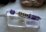 Purple Banded Fluorite Wire Wrapped Silver Bullet Pendant