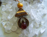 Tiger's Eye Pyramid Carnelian Scarab Egyptian Pendant