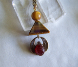 Tiger's Eye Pyramid Carnelian Scarab Egyptian Pendant