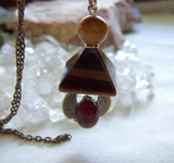 Tiger's Eye Pyramid Carnelian Scarab Egyptian Pendant