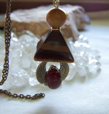 Tiger's Eye Pyramid Carnelian Scarab Egyptian Pendant