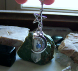 Celestial Quartz Crystal Moon and Star Silver Bullet Pendant