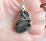 Que Sera Natural Llanite Stone Crystal Wire Wrapped Pendant Necklace