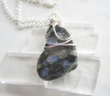 Que Sera Natural Llanite Stone Crystal Wire Wrapped Pendant Necklace